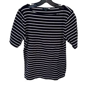 Lauren Ralph Lauren Black & White Striped Boat Neck Top Shirt Size XL